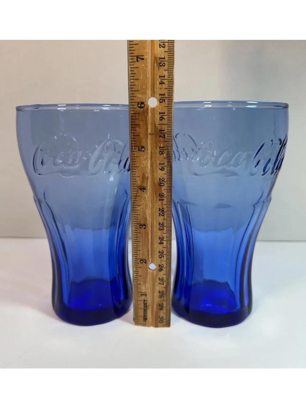 Set of 2 Coca Cola Glasses Cobalt Blue Libbey Coke Tumblers Vintage 16 oz  6 in